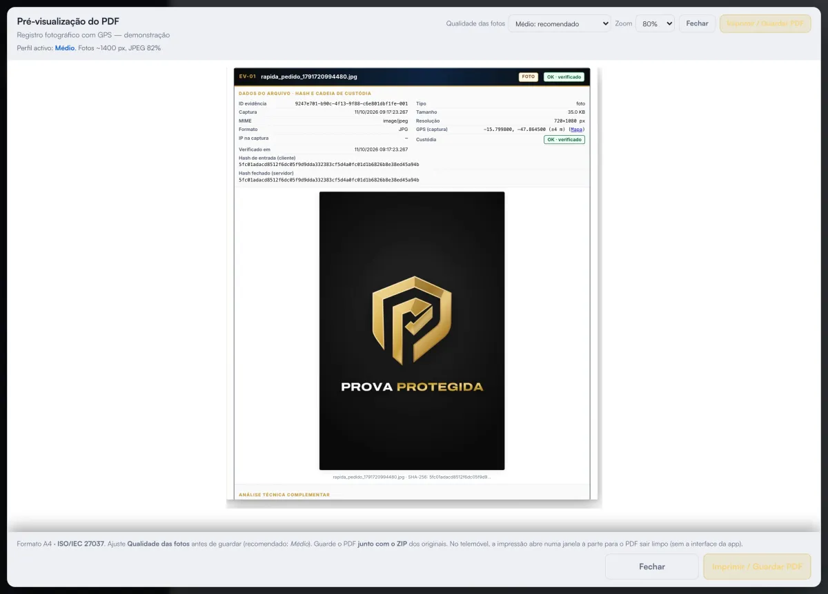 Como provar golpe do PIX: relatório técnico em PDF da Prova Protegida com as evidências, hash e cadeia de custódia